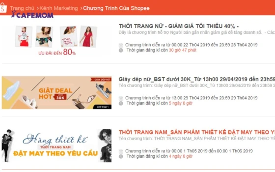 Tham gia chương trình khuyến mãi của shopee