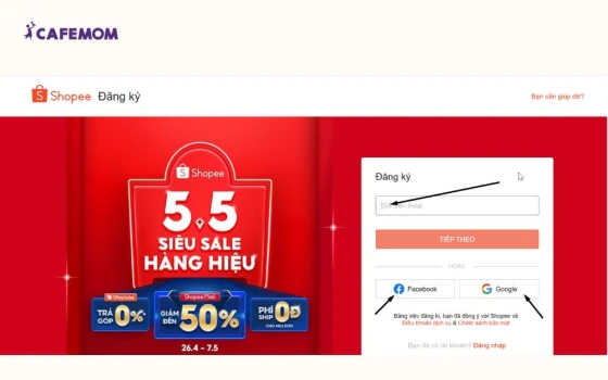 Đăng ký tài khoản shopee