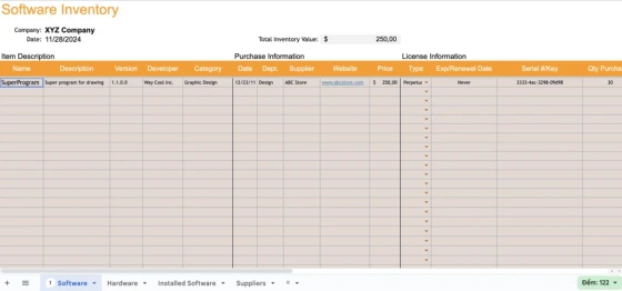 File Excel quản lý xuất nhập tồn phần cứng/phần mềm